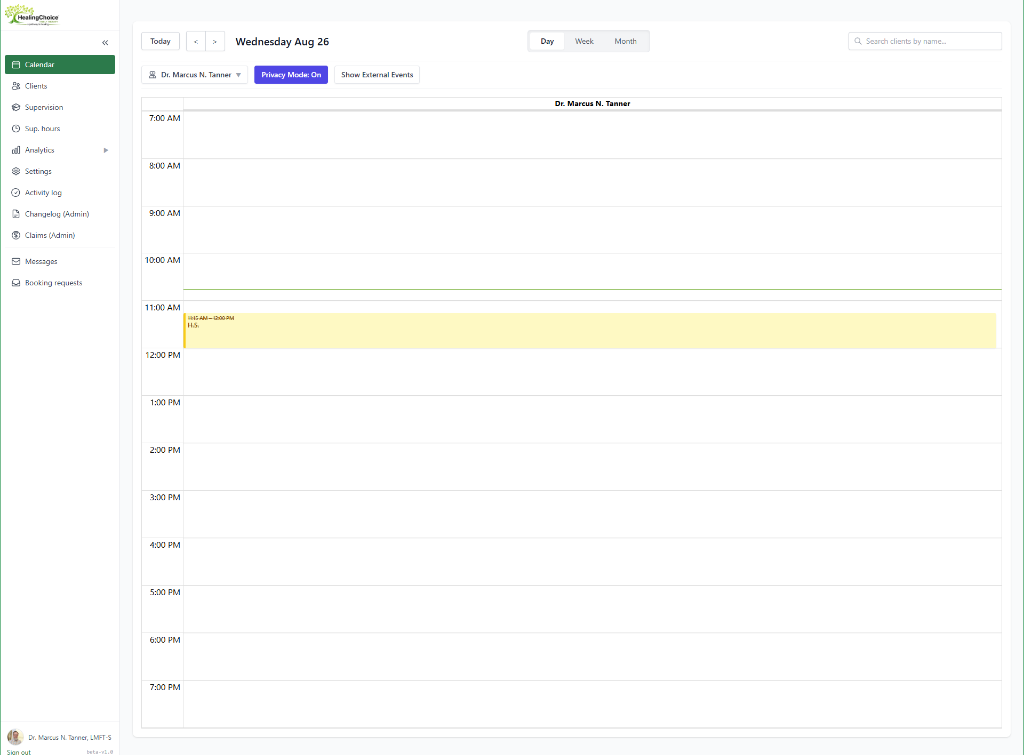 Portal — Calendar page (main landing) with sidebar navigation visible